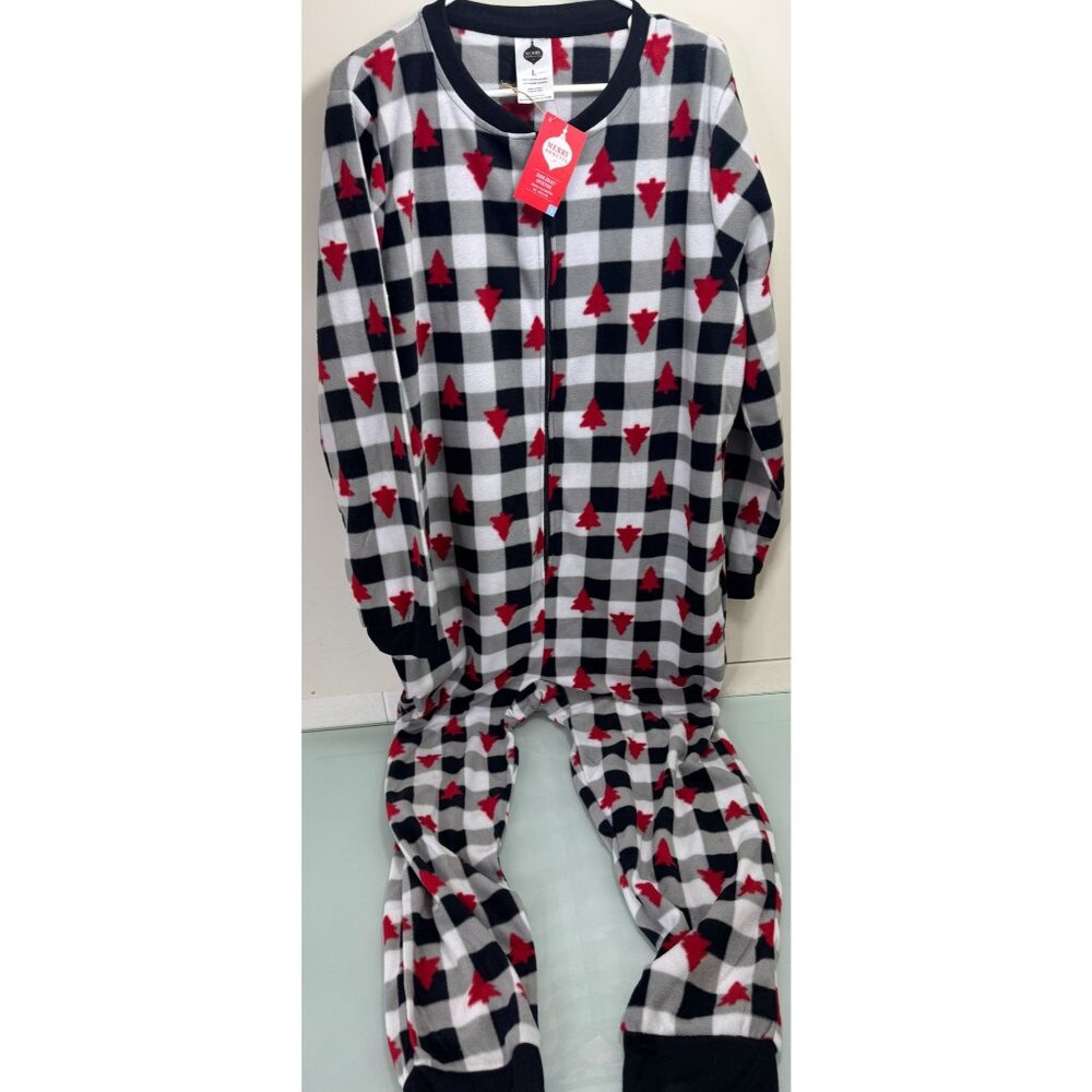 Merry Moments Holiday Pajama Suit Large L Unisex Cozy Zip Buffalo Plaid Soft New